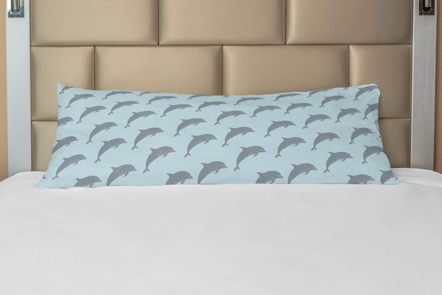 Ambesonne Dolphin Body Pillow Case Cover with Zipper, Simple Marine Themed Pattern with Sea Animal Symmetric Design Graphic, Decorative Accent Long Pillowcase, 21" x 54", Pale Grey