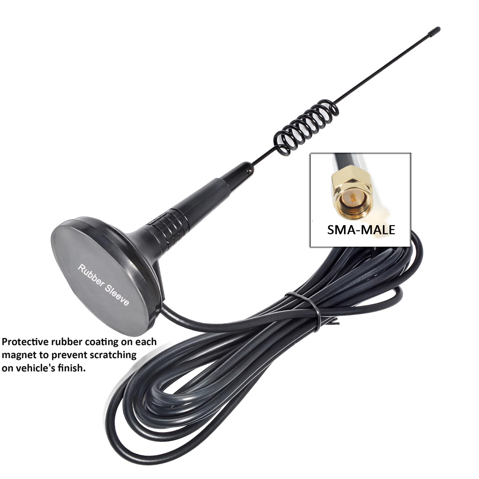 HYS Antena de base de montaje magnético de 460 a 470 MHz con cable de 13 pies con SMA macho, antena GMRS de acero inoxidable de 2.5 pulgadas para radio GMRS de mano o dispositivo móvil Cobra Midland