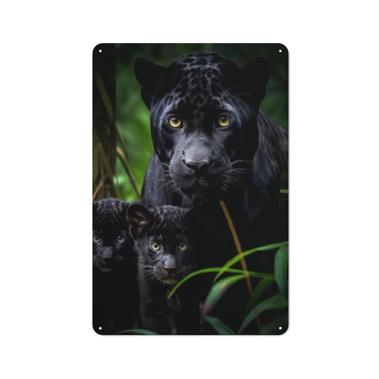 Junmoney Style-13 Retro-Style Tin Sign 30X20cm Featuring Black Panther With Cubs For Hallway Wall, For Garage, Workshop And Man Cave Decoration