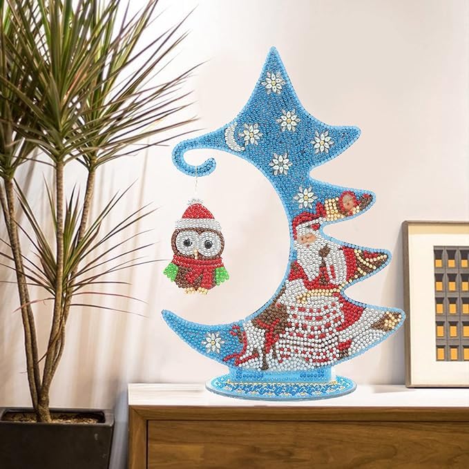 Syntego 5D DIY Christmas Tree Glow in The Dark Night Stand Luminous Diamond Painting for Adults (Hanging Owl Tree) - Image 2