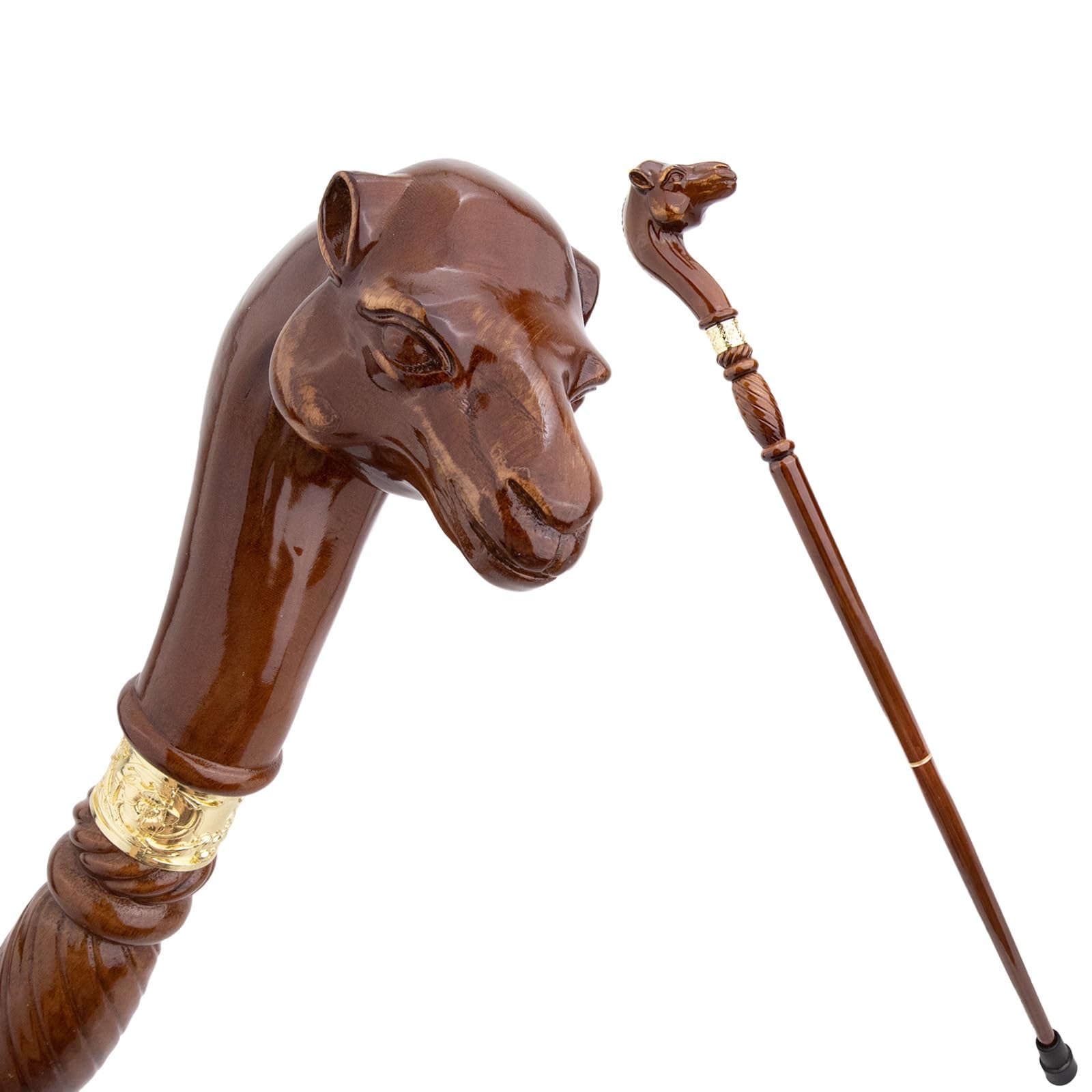 Handgeschnitzter Spazierstock Aus Holz Mit Kamelkopf, Ergonomischem Griff und Gummispitze für Damen und Herren – Modischer und Einzigartiger Gehstock für Senioren – 94,5 cm