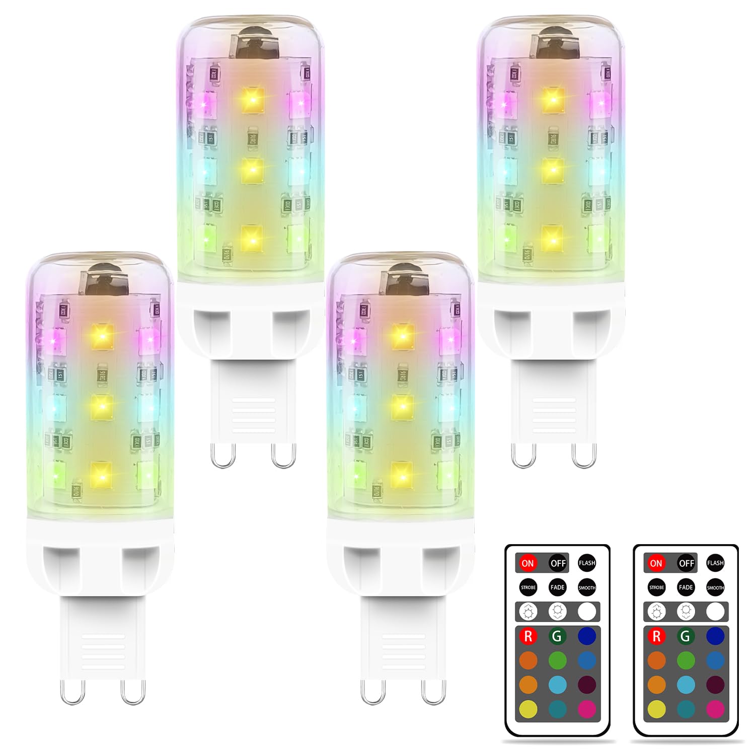 MDee G9 LED Bulbs Colour Changing Light Bulb with Remote Control, 2.5W RGB Light Bulb, G9 Dimmable LED Bulbs Warm White 3000K + 12 Color, Ideal for Home Mood Lighting, Bar, Party Decoration, 4 Pack