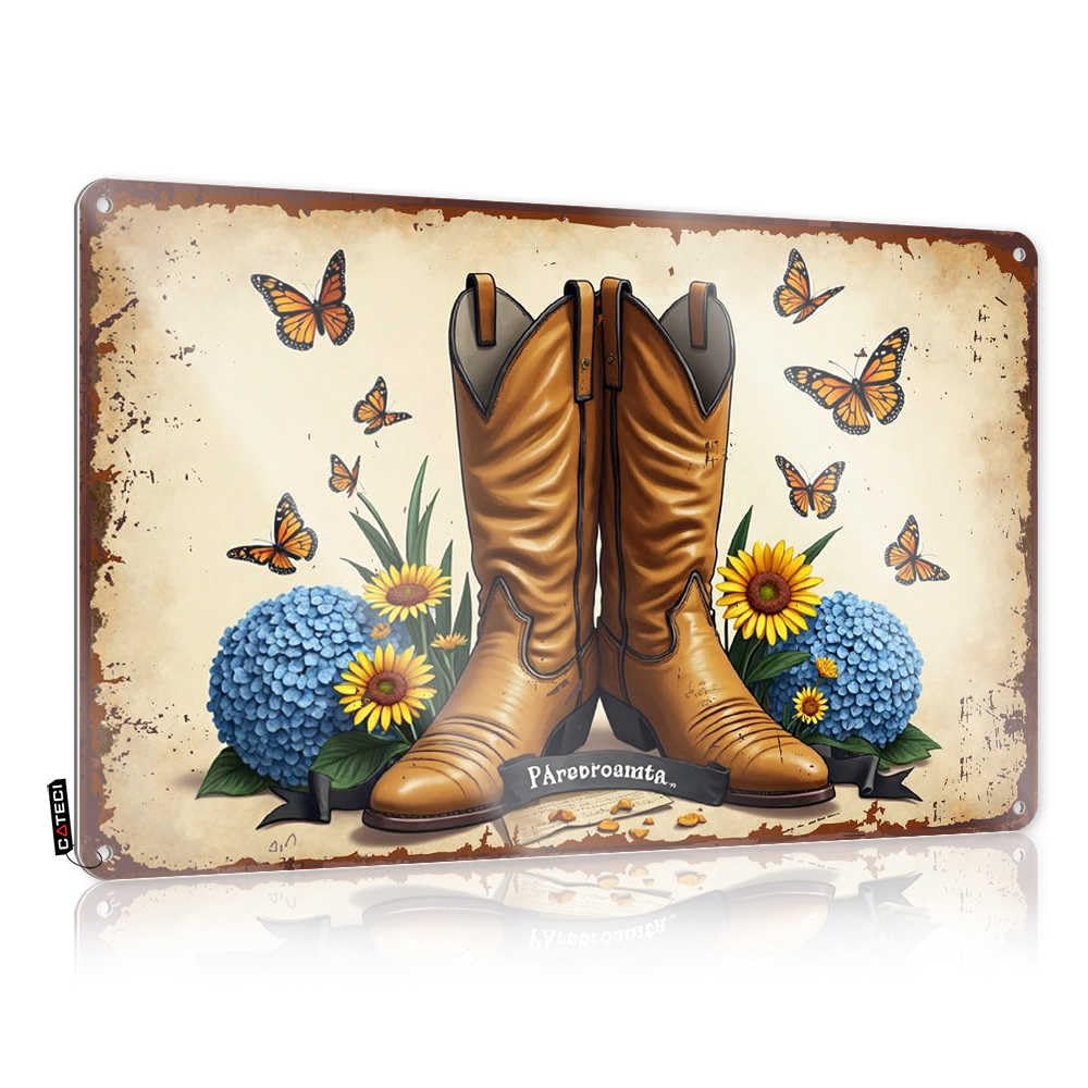 Fzfn Colour Funny Wall Art Man Cave Accessories Clearance Inappropriate Designer Western Boots Amidst Sunflowers And Butterflies - Easy To Hang Art(30X40cm)