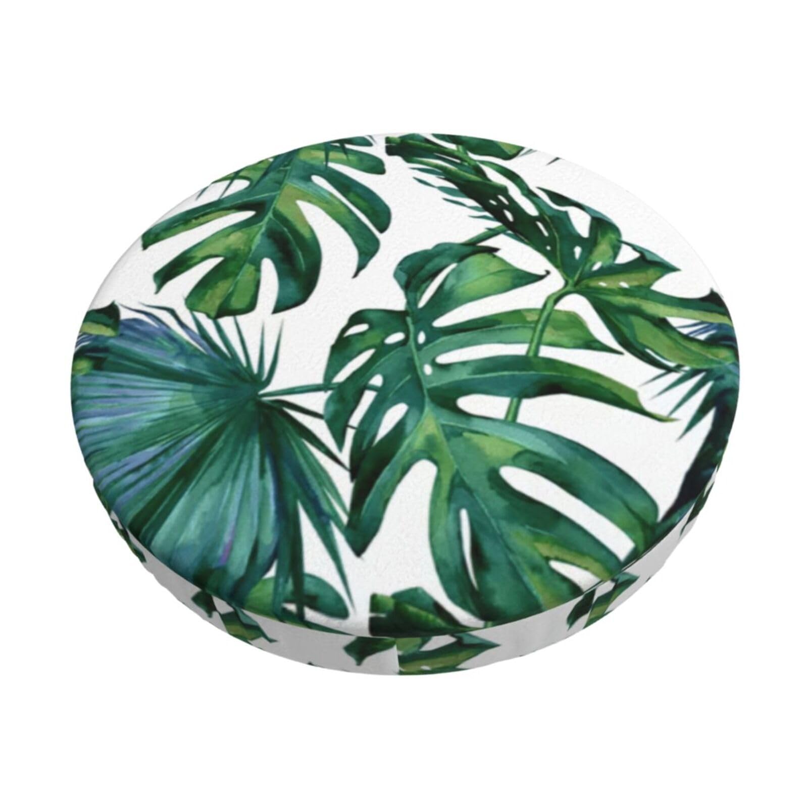 ACVnbm Green Banana Leaves Print Round Bar Chair Cushion Cover, Elastic Chair Protector For Kitchen Bar Dining