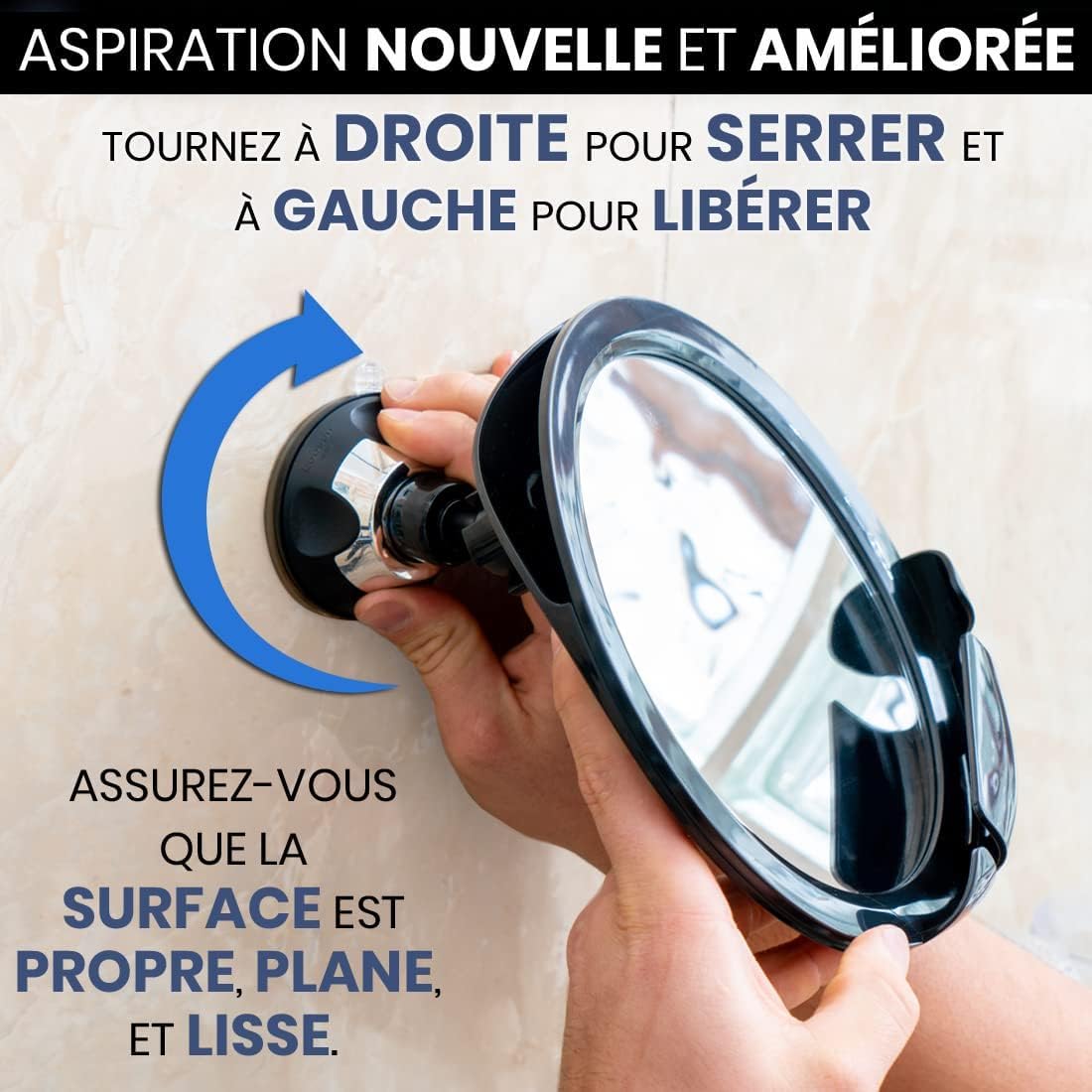 MIRRORVANA Miroir de Douche Anti buée avec Support Rasoir et Ventouse puissante, Miroir incassable pour Rasage sans buée dans la Salle de Bain, 20 cm (Noir)