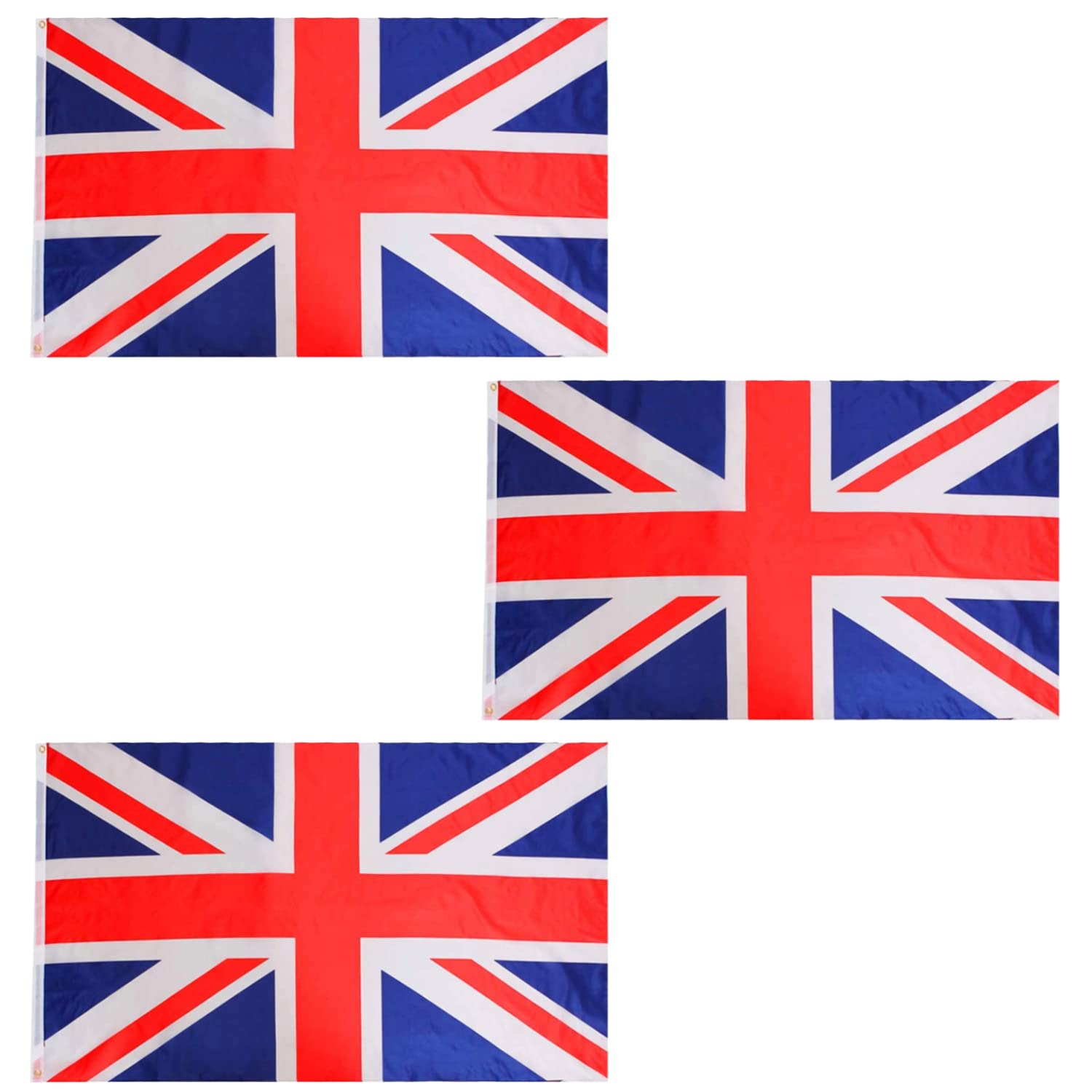 Union Jack 5ft x 3ft Flag Fancy Dress Decoration - Pack of 3 - Great Britain Large Flag with Grommets - King's Coronation VE Day Street Parties Commonwealth Sporting Events Decoration
