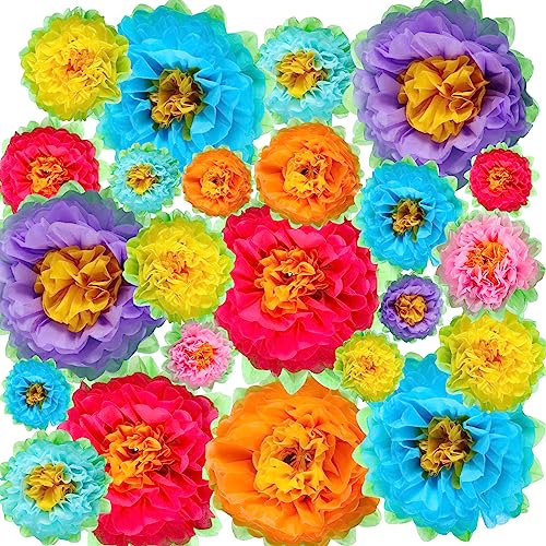 Tigeen Set of 51 Large Mexican Paper Flower Giant 3D Tissue Flower Carnivals Colorful Crepe Fiesta Paper Flowers Decorations for Wall Mexican Birthday Party