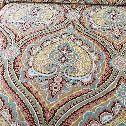 NEWLAKE Cotton Bedspread Quilt Sets-Reversible Patchwork Coverlet Set, European Paisley Blossom Pattern, King Size