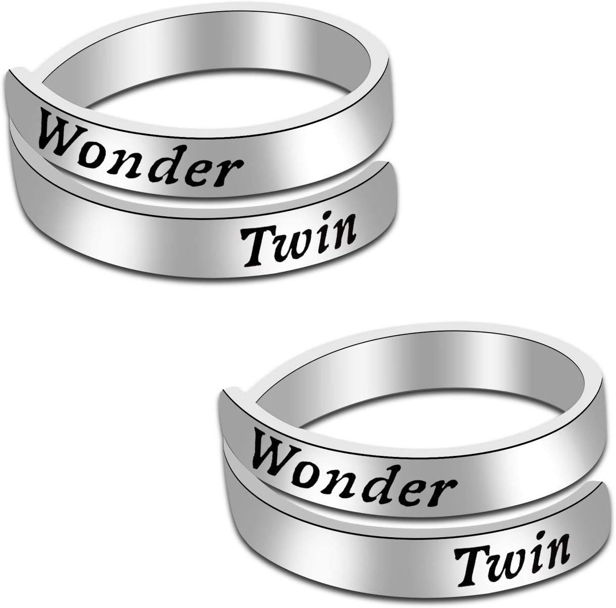 Wonder Twin Adjustable Rings Best Brothers Sisters Jewelry Twins Gift for Women Men (Wonder Twin Set Rings)