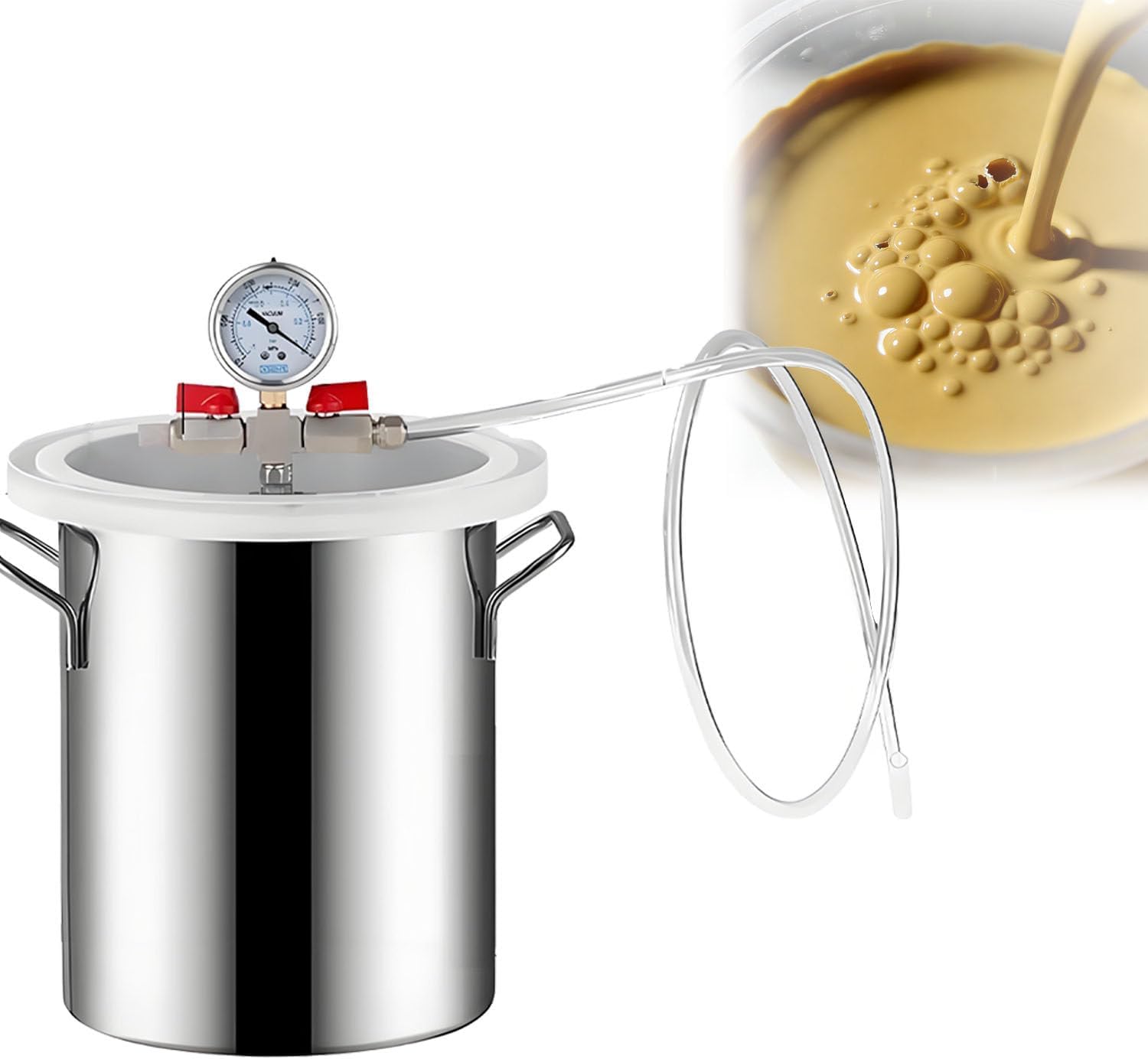 Large Vacuum Chamber,Heavy Duty 304 Stainless Steel Degassing Chamber with Transparent Acrylic Lid and 1m Hose,for Resin Casting Wood Stabilizing Laboratory Silicone Defoaming 220V-100L/26Gal