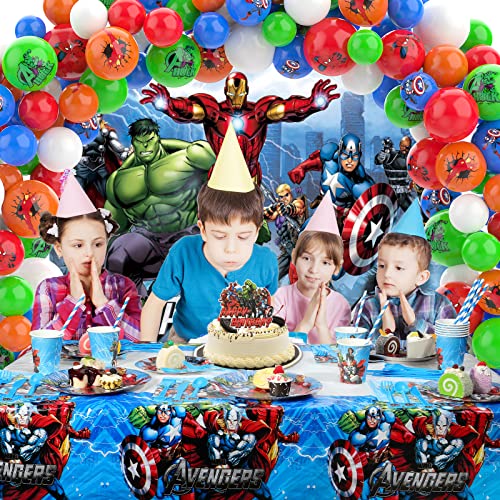 Superhero Birthday Party Supplies Decorations, Superhero Theme Backdrop, Superhero Tablecloth Balloons Kit Cups Plates Napkins Tableware Set For Kids Birthday Party Supplies Party Favor #TOP5