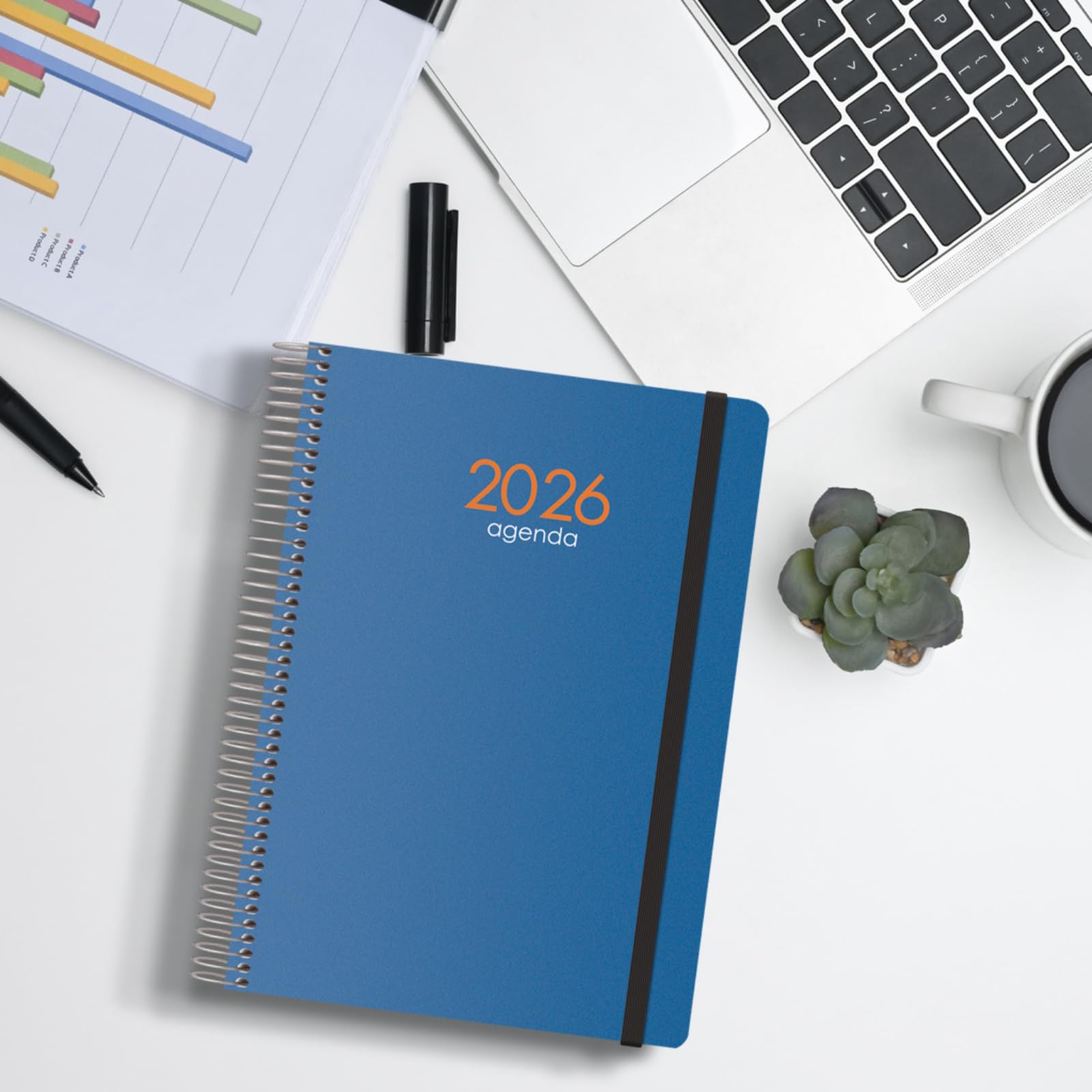 Dohe Agenda 2026 Weekoverzicht – Zakformaat 8,5x13 Cm, Flexibele Hardcover, Ringband En Elastiek, Memphis Blauw 2 miniatura