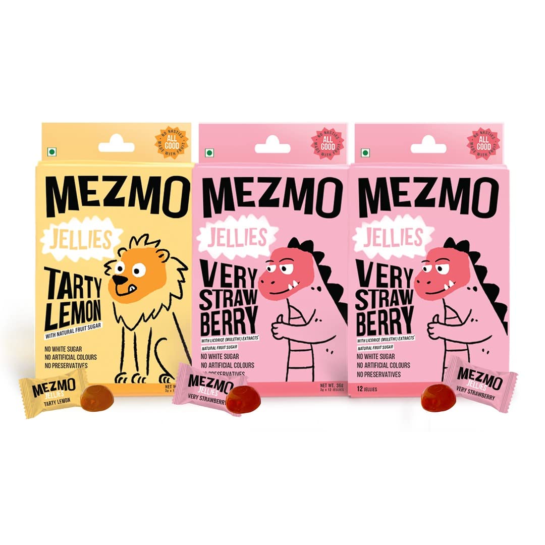 soft jelly healthy n yummy candy with natural fruit sugar 144gms 36 jellies (Pack of 3) - Very Strawberry & Tarty Lemon