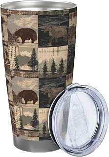20 Oz Insulated Tumbler Stainless Steel Coffee Mug Rustic Lodge Bear Moose Car Cup Reusable Travel Mug With Lid And Straw Vacuum Water Bottle For Hot Cold Drinks Fits In Car Cup Holder