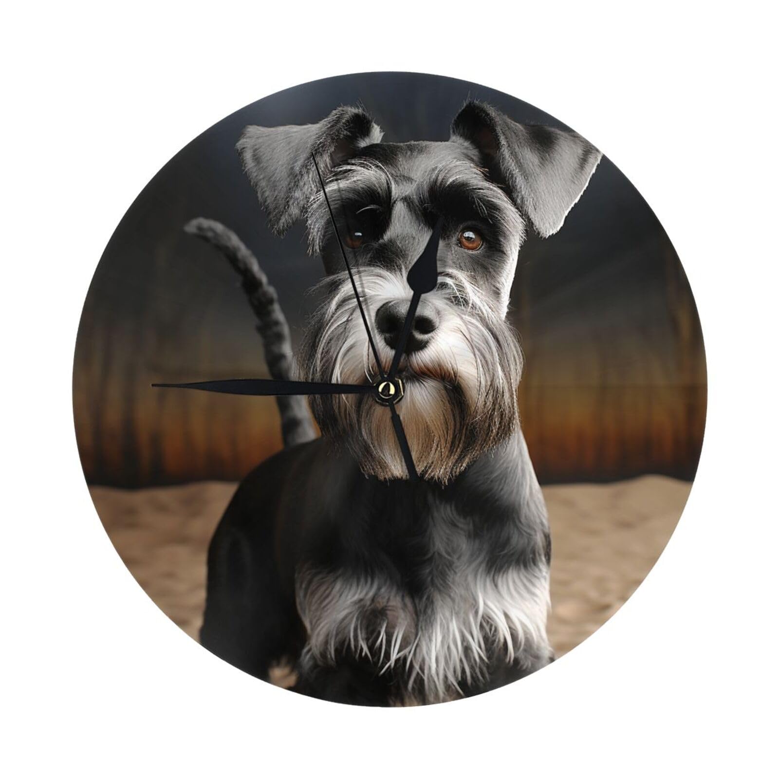 FodPand Animal Schnauzer Dog Wall Clock - 10 Inch Silent Non-Ticking Modern Wall Clocks Battery Operated - Classic Simple Minimalist Analog Round Decorative Clock for Kitchen, Home, Office