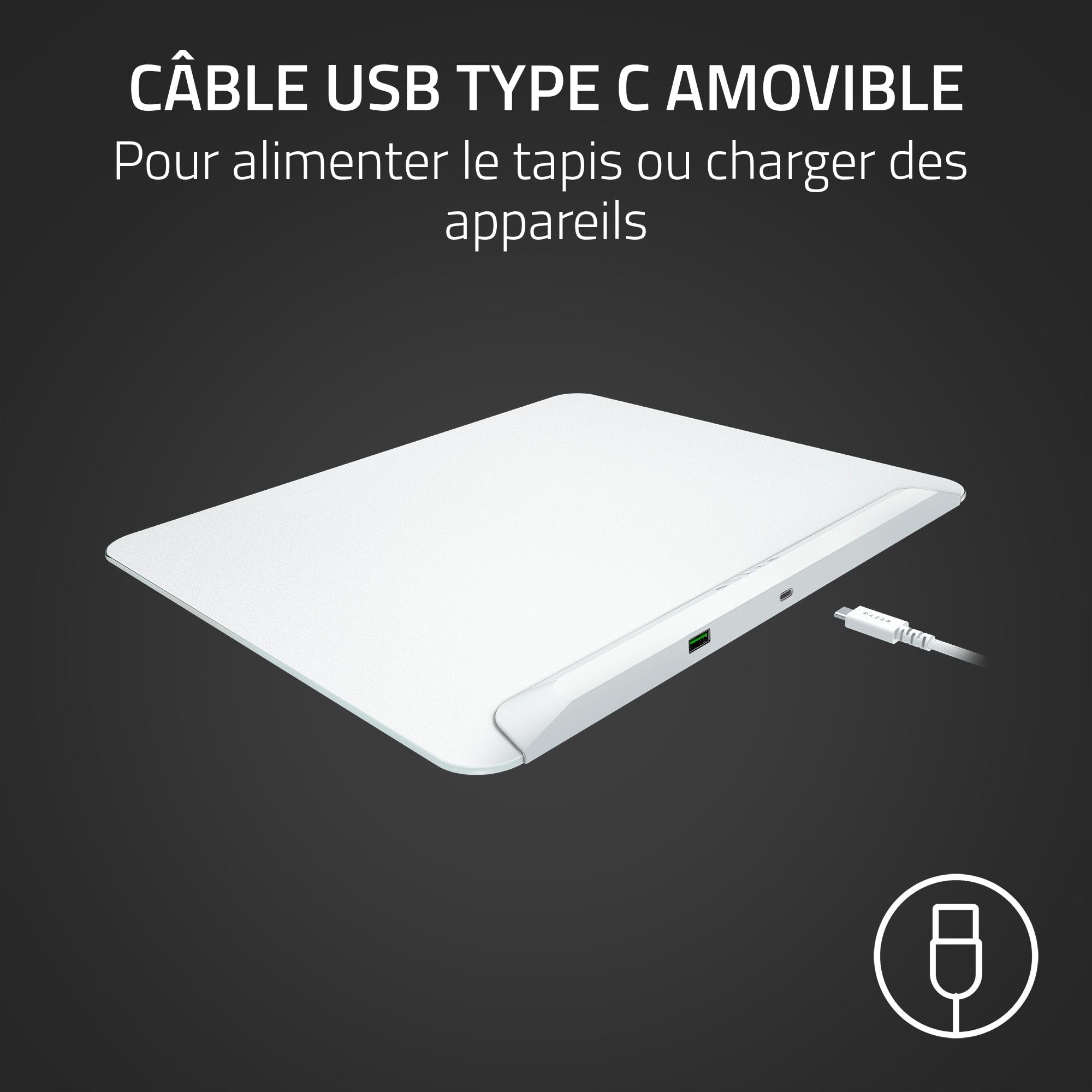 Razer Firefly V2 Pro - Tapis de Souris de Jeu rétroéclairé RGB - Port USB intégré (éclairage LED 15 Zones, Surface texturée Micro-gravée pour Un Suivi Optimal, câble USB-C détachable) Blanc