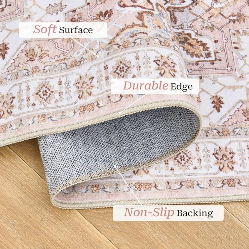 Madane Runner Rug 2'6''x8' Kitchen Runner, Hallway Runner Printed Vintage Washable Rugs Soft Non-Slip Low Pile Runners for Hallways Laundry Room Rug Distressed Rug, Pink