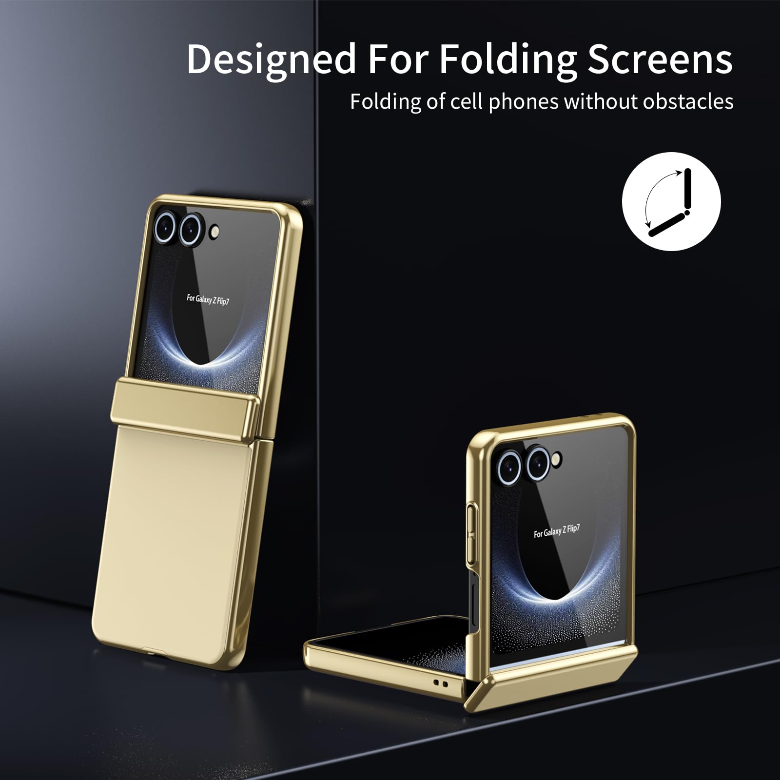 COQUE Funda para Samsung Flip 7,Carcasa con película Protectora integrada, bisagra Dorada galvanizada, Cubierta Completa,Funda Plegable para Samsung Galaxy Z Flip 7 5G-Dorado