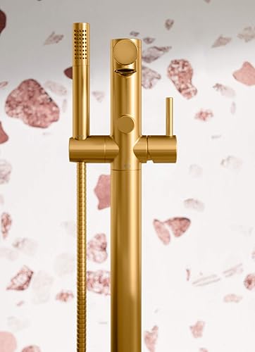 Miniatura 7 de Moen 395BG Align - Llenador de bañera independiente con una sola manija con ducha de mano, oro cepillado