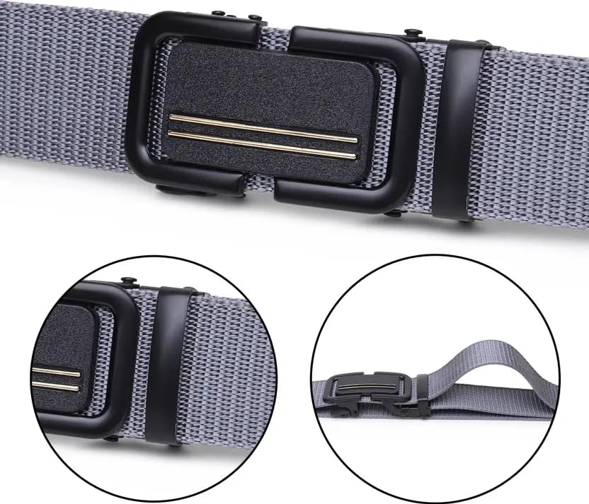 Image of TPM Men's Nylon Elastic Belt with Black Metal Buckle, Navy Blue and Grey, Casual Style, Adjustable Military Tactical Web Belt, 3-Pack