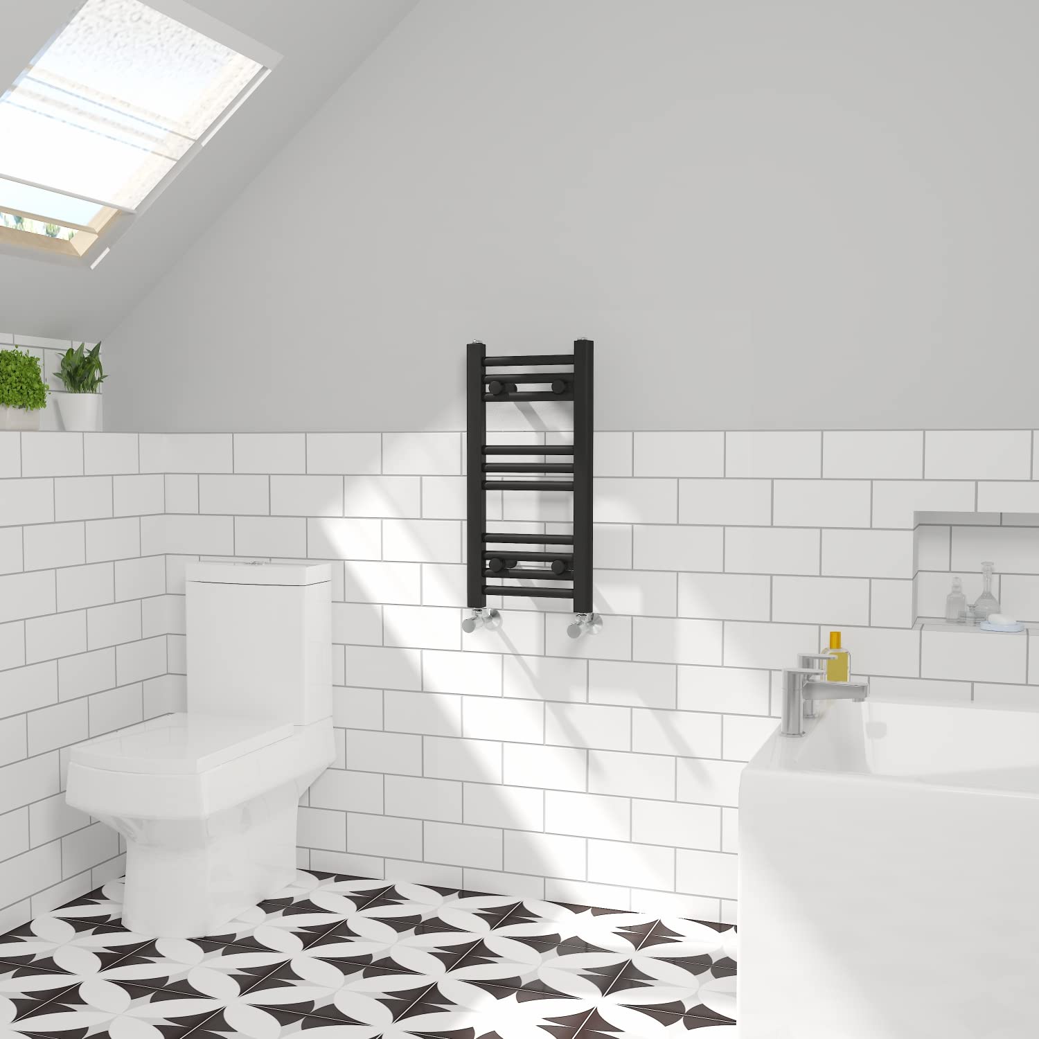 NRG Straight Central Heating Towel Rail Bathroom Heated Rad Radiators Ladder Warmer - Black 600×300mm