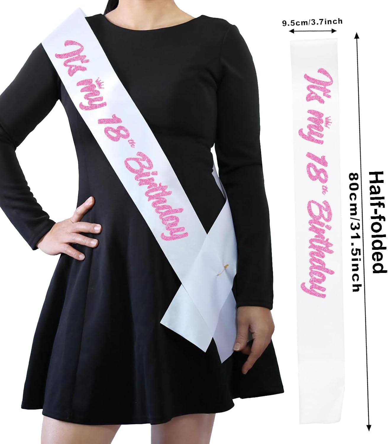 18th Birthday Sash，White with Glitter Pink Letters-18th Birthday Girl Sash,Funny Birthday Party Favors Supplies，Finall 18th Birthday Party Decorations