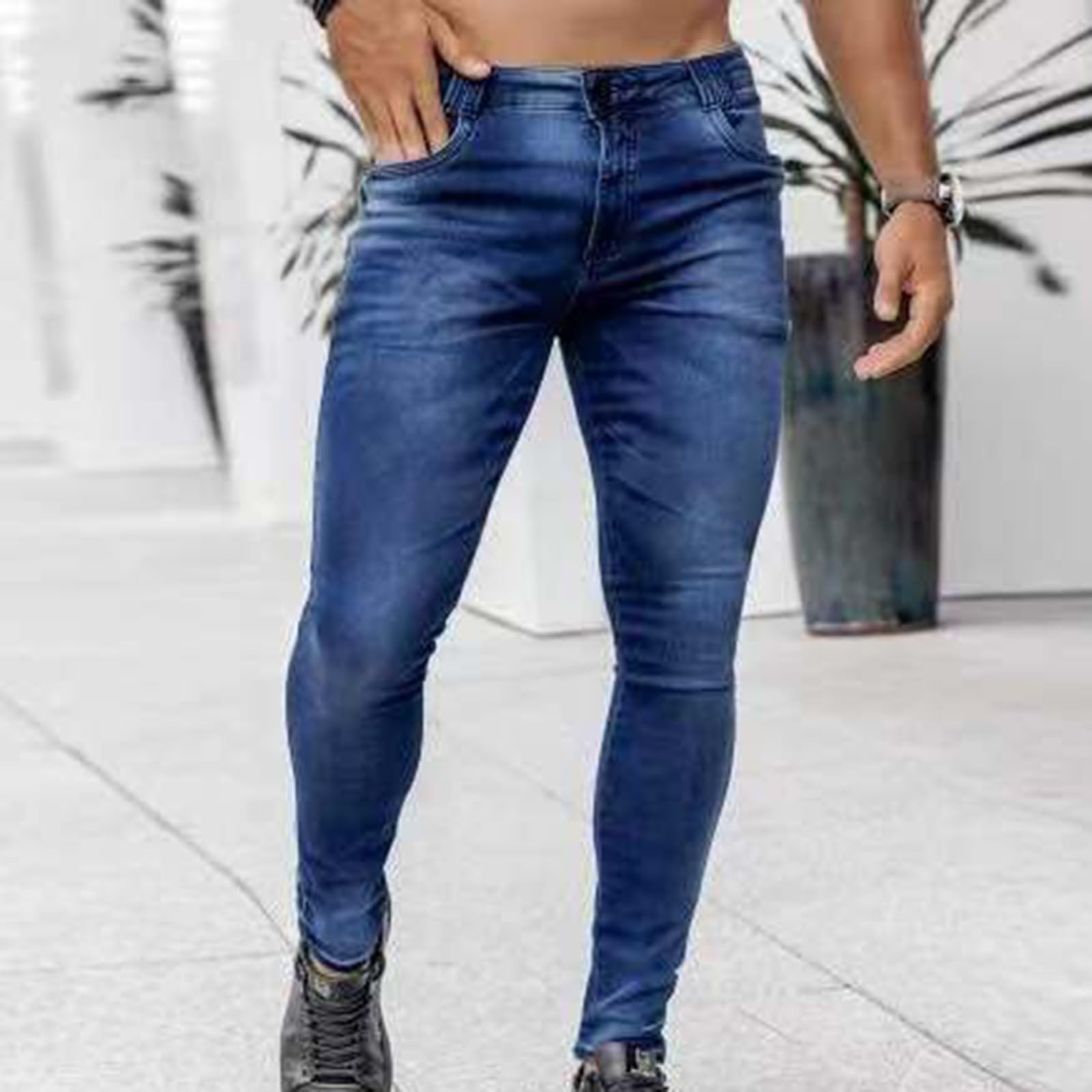 Pantalones vaqueros elásticos para hombre, modernos, ajustados, ajustados, con agujeros, con cremallera, para fiesta