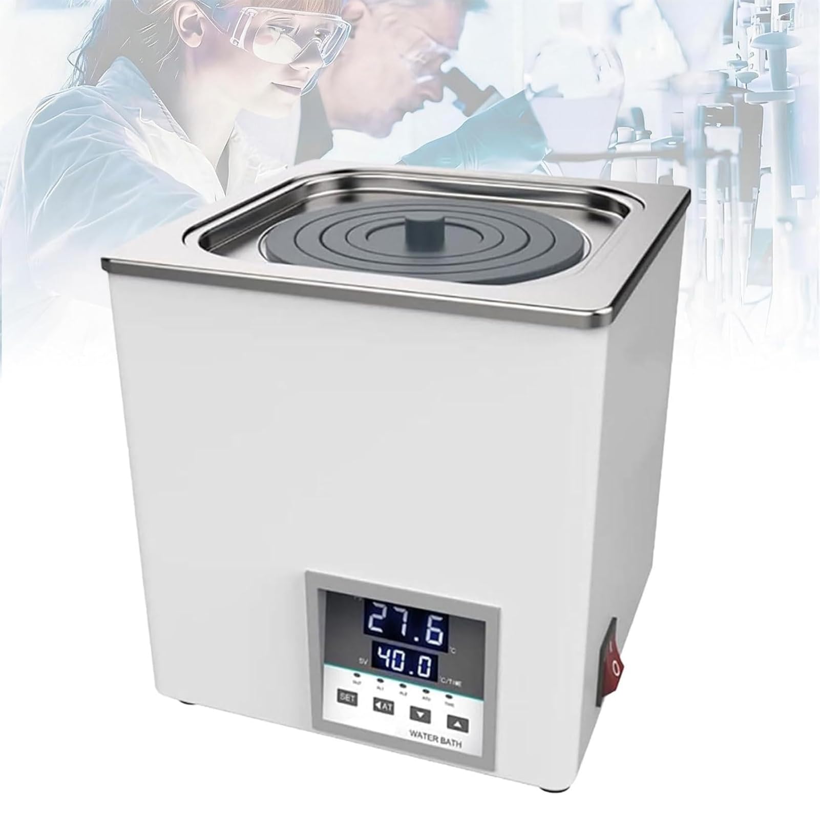 LoJax Baño De Agua Digital De Laboratorio, Calentamiento De 360° con Protección contra Quemado En Seco, Calentador Termostático De 300W, Acero Inoxidable, para Experimentos De Laboratorio