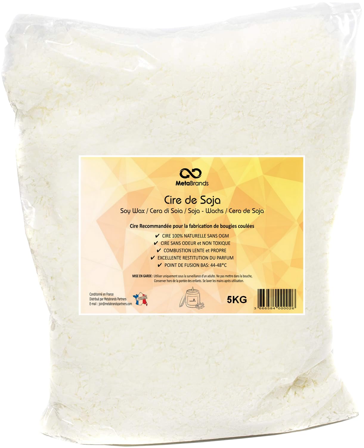 Cire de soja naturelle écologique Metabrands fabrication bougies coulées maison format 2 KG