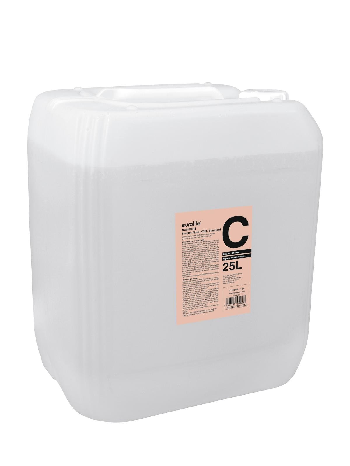 Smoke Fluid -C2D- Standard 25 Liter | Nebelfluid für Nebelmaschinen | Mittlere Dichte und lange Standzeit | Made in Germany | Geruchsneutral auf Wasserbasis | Biologisch abbaubar