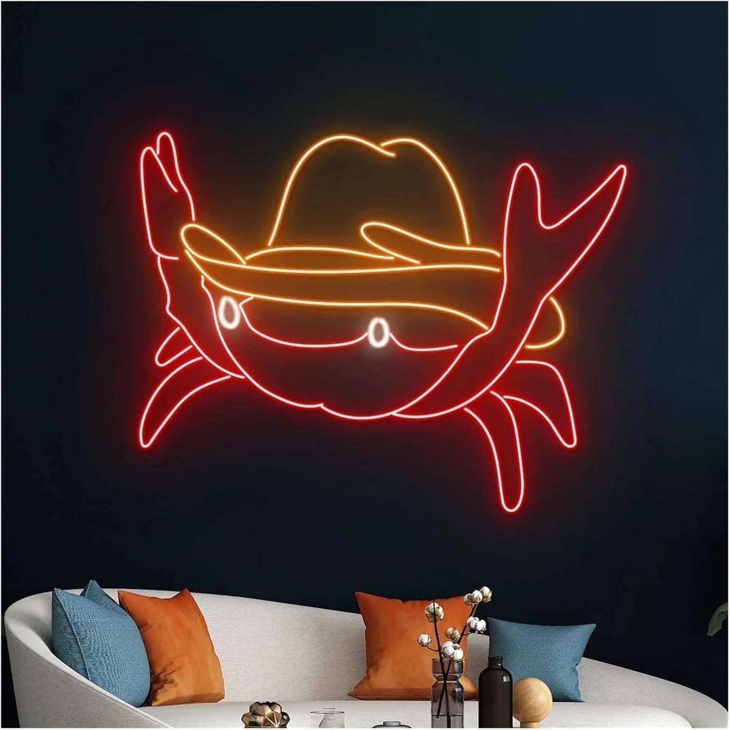 Insegna al neon Cappello da cowboy occidentale, Granchio, Ristorante di pesce