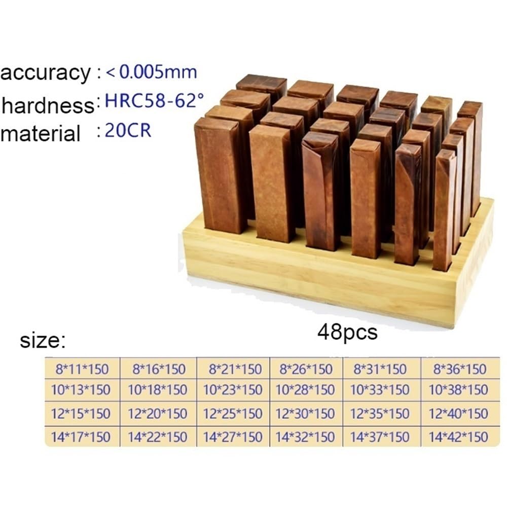 Bloque de posicionamiento de acero Juego de 48 bloques patrón paralelos acero aleado for torno, 150 mm, metal gris endurecido, fiable
