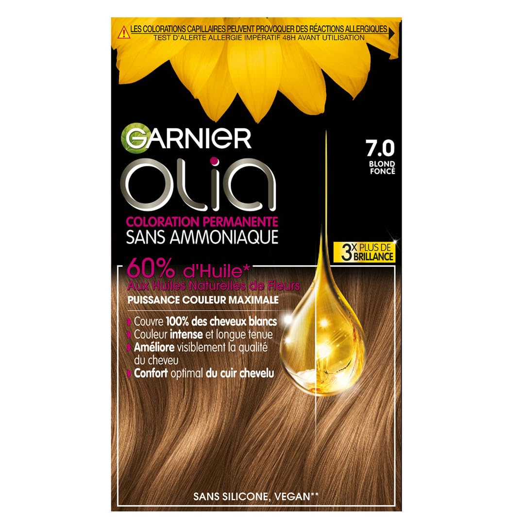 Garnier Coloration Permanente - Sans Ammoniaque - Aux Huiles Naturelles de Fleurs - Blond Foncé (7.0) - Olia