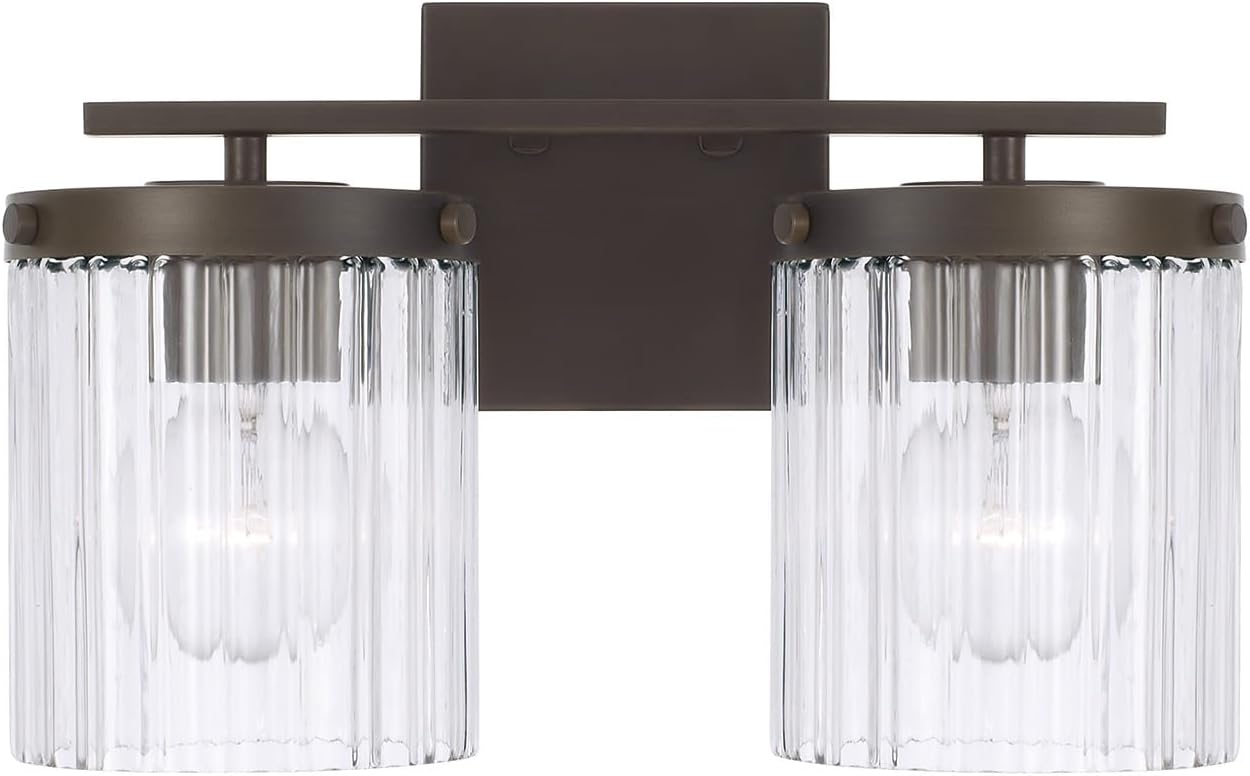 Capital Lighting 156221OR-555 Vaughn Beveled Fluted Glass Bathroom Vanity Light, 2-Light 200 Total Watts, 9" H x 15" W, Oil Rubbed Bronze