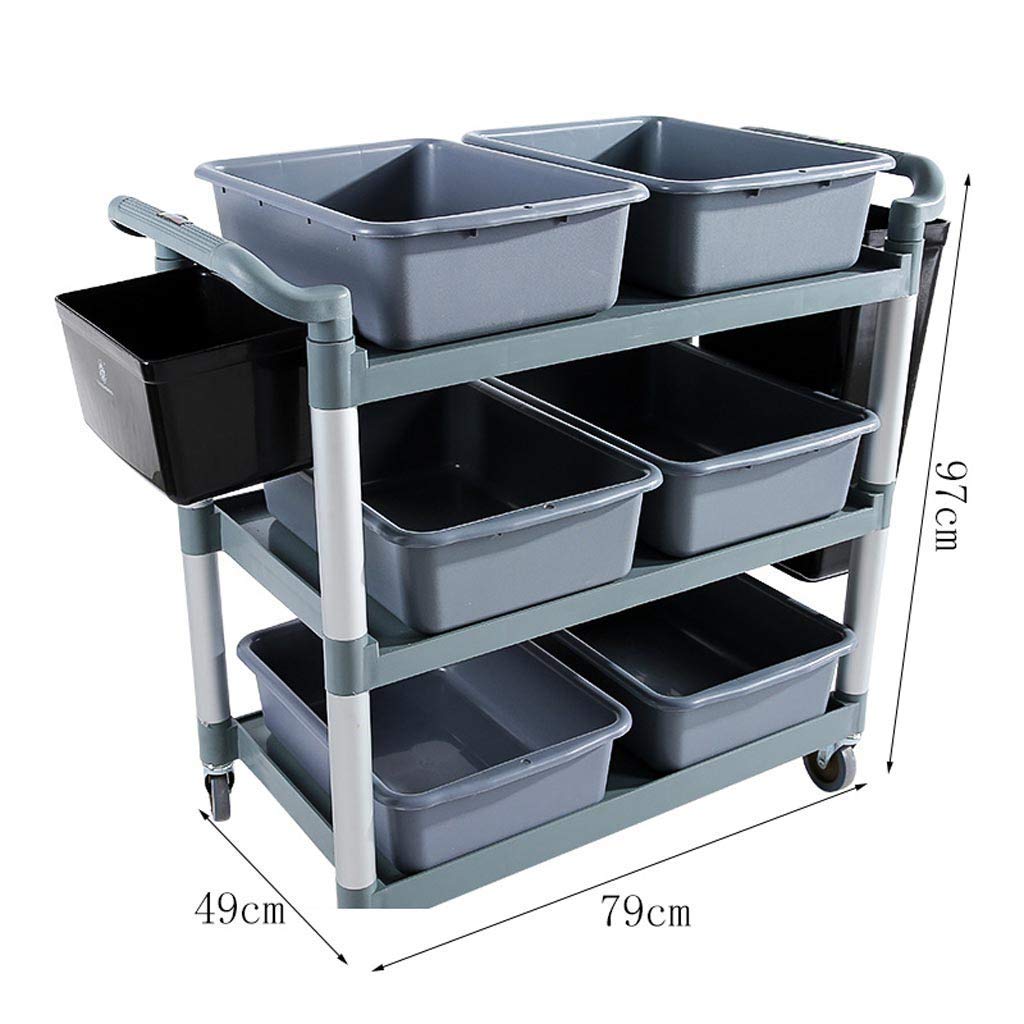 Carrito rodante - Carro de plástico grueso para hotel, carro de recogida, carro de recogida, carro de recogida de platos, carro de servicio de tres niveles, estante para cochecitos, carro de alma
