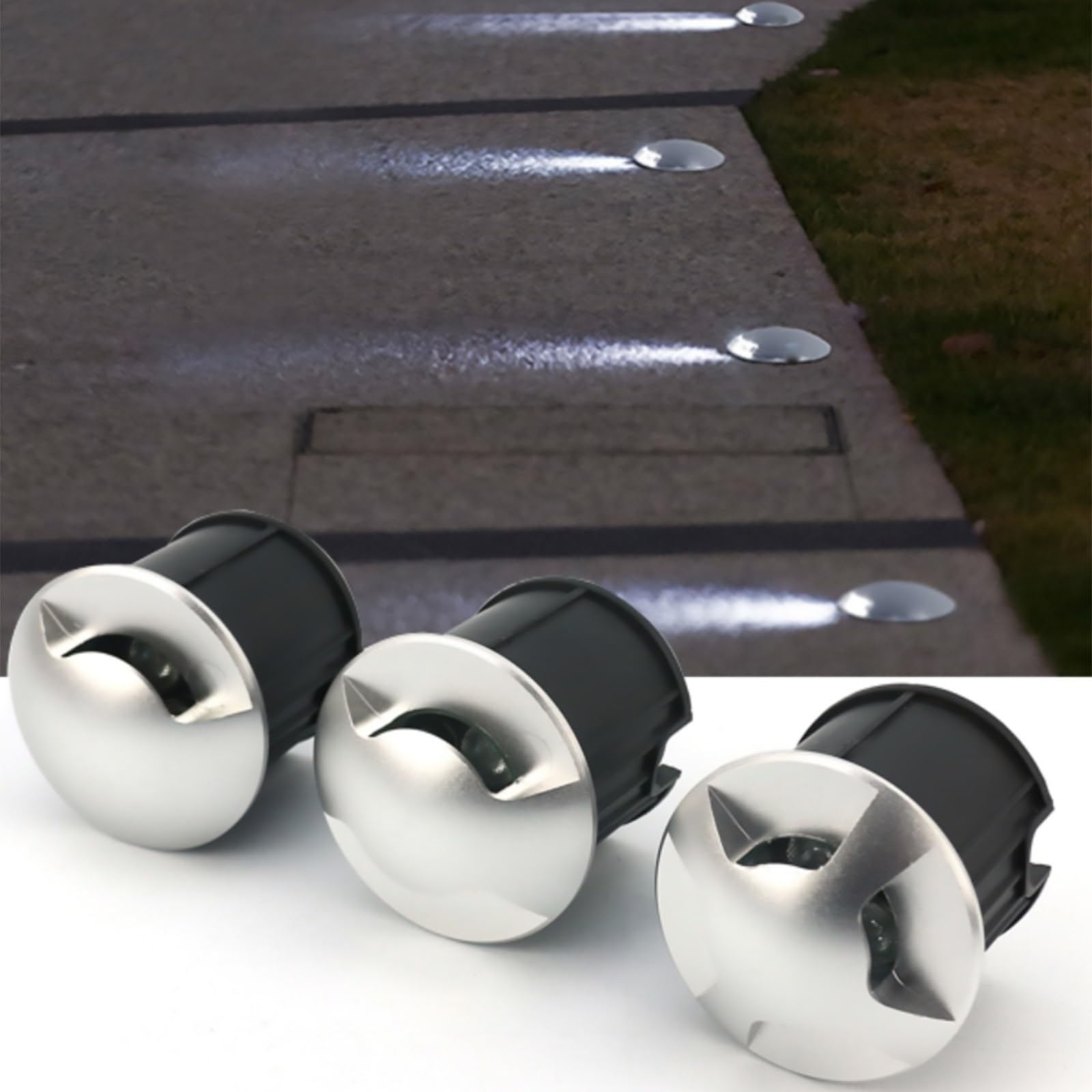 LED Ground Lights - Outdoor Landscape Light, AC 220V One / Two / Four Side Recessed Spotlight, IP67 Waterproof Garden Ground Light, Inground Driveway Pathway Lights, Easy To Install(Warm white-6W,One