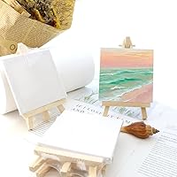 Vista 4 de Juego de 4 mini lienzos para pintar con caballete, 3 x 3 pulgadas, paneles de lienzo blanco estirados en blanco, caballetes de madera, lienzo