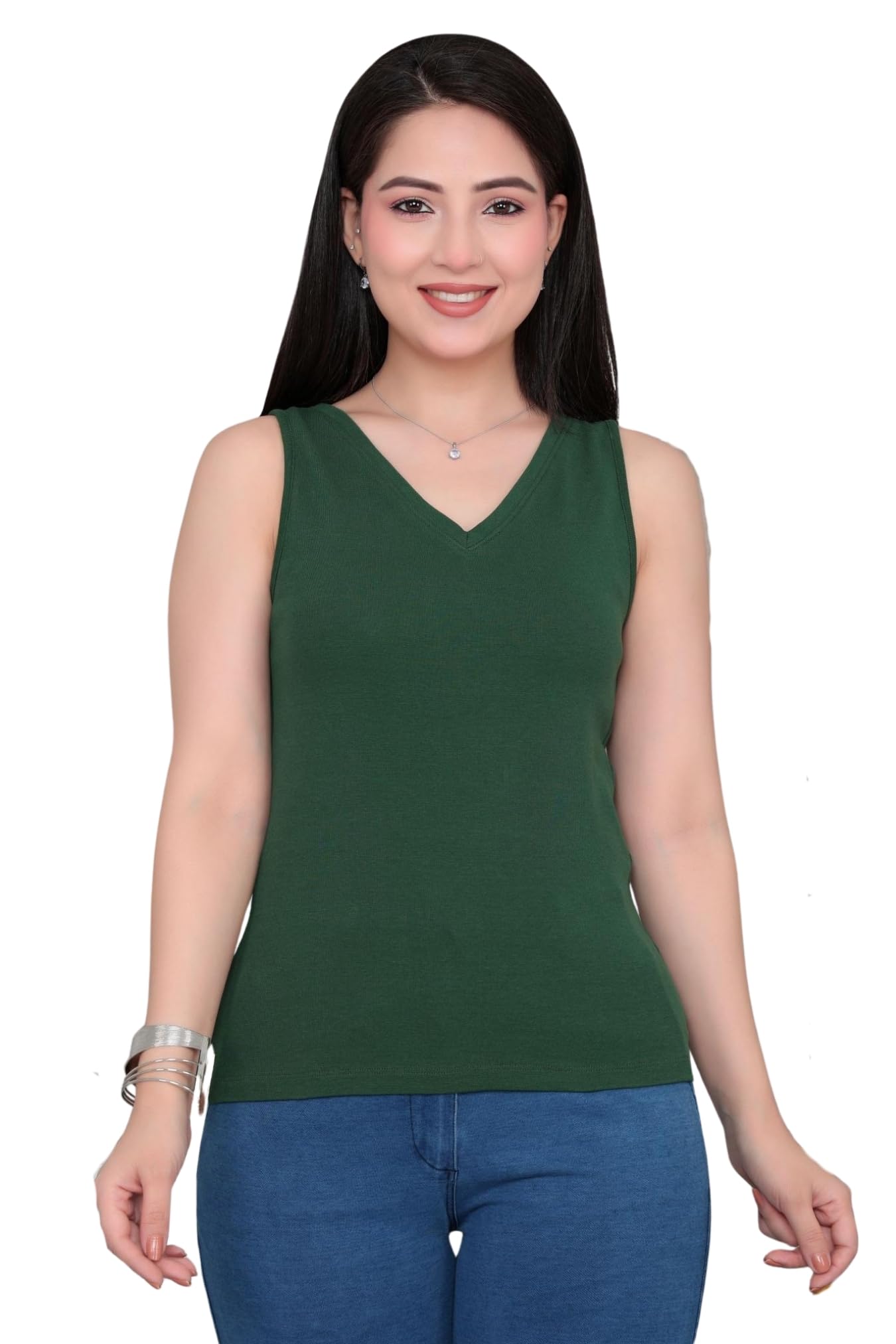 mlada Rib V-Neck Cotton Vest Tank Top for Women | Relaxed Fit Stretchable Tank Top | Solid Breathable Sleeveless Racerback Vest Tshirt | Opaque Fabric-picture-4