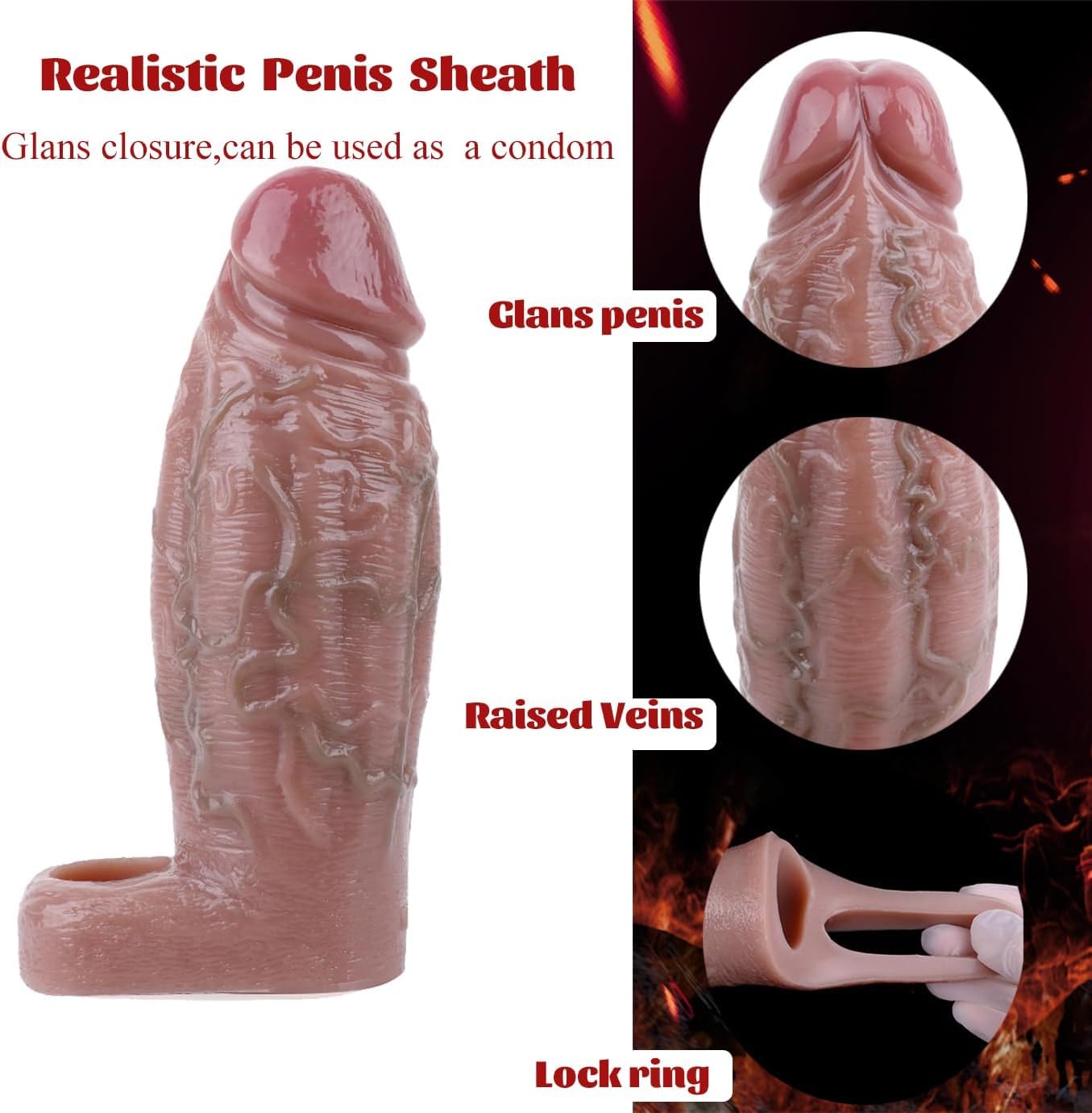 Guaina Fallica Realistico, Guaina Pene per Uomo, Allunga Estensore Prolunga Pene Indossabile Uomo, Allungamento del Pene Maschile, Sex Toys Sessuali per Uomini Sexytoysys Coppia