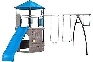 Lifetime Adventure Tower Backyard Swing Set Playset with Climbing Ramp & Slide - Lifetime Playgrounds