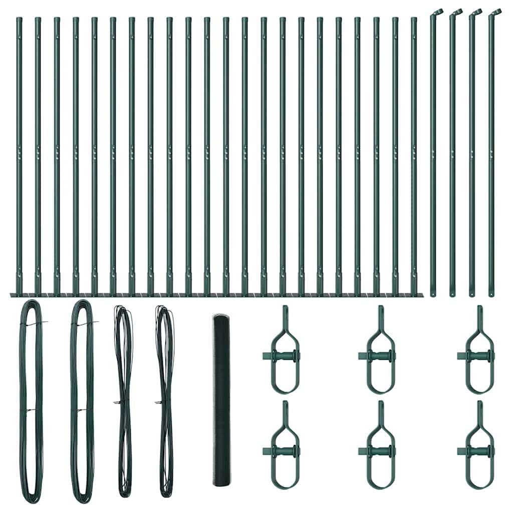 Fence Post Green 50 x 1.5 m 25 mm Mesh Steel PVC Outdoor Garden Fence Kit Corrosion Resistant Security Barrier for Terrace Yard Enclosure with Concrete Posts 22 Pack