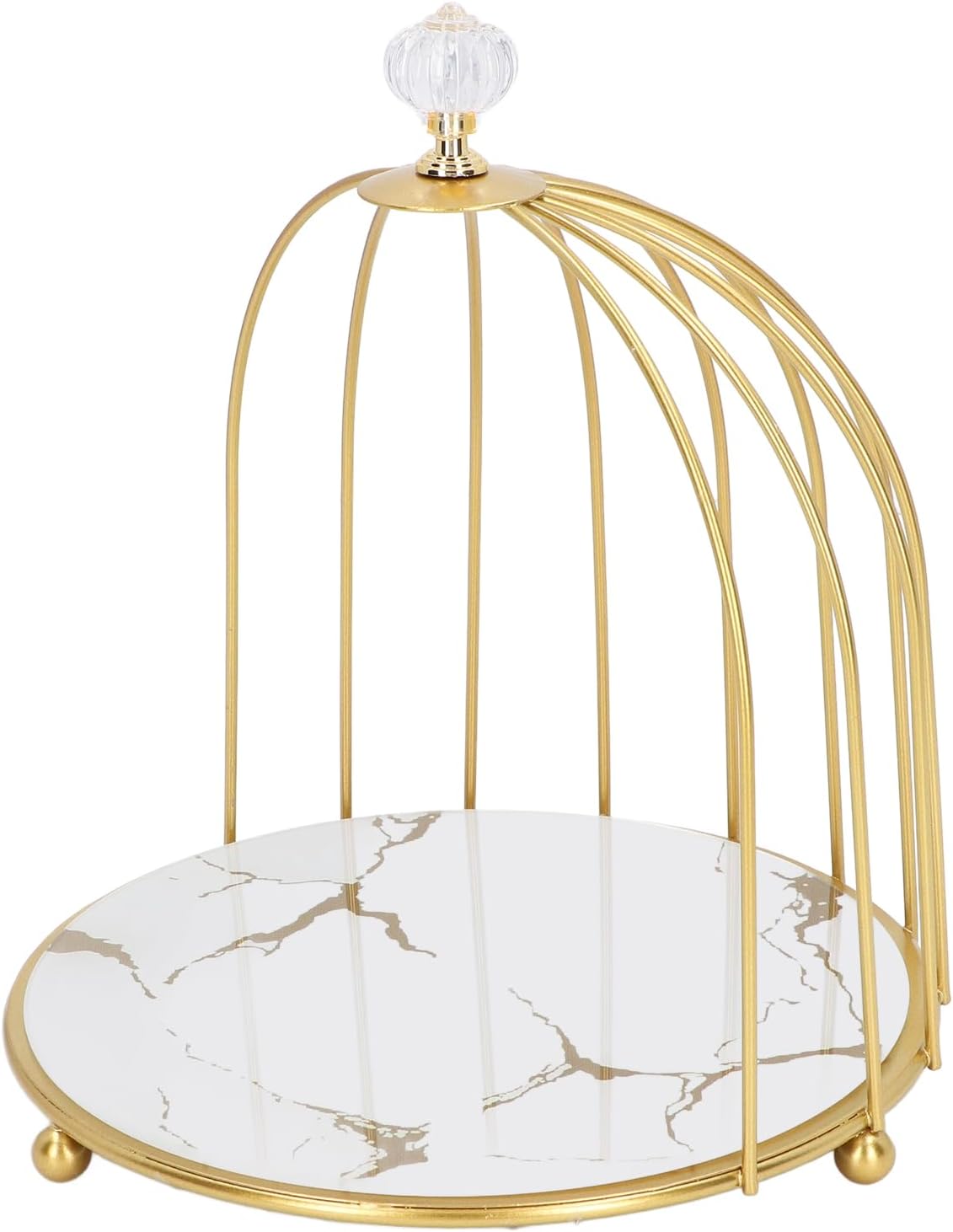 TOPINCN Cosmetics Organizer Shelf, Bathroom Desktop Metal Storage Holder for Makeup and Skincare, Bird Cage Gold Frame, 1 Tier Vanity Jewelry Display Tray for Bathroom Bedroom (White