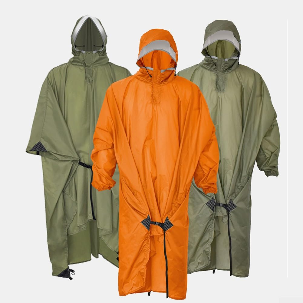 Cubierta de lluvia para senderismo al aire libre, camping, con capucha, impermeable, 20D, doble revestimiento, nailon Ripstop, diseñado para mochileros de menos de 50 L, diseño ligero (C-verde)