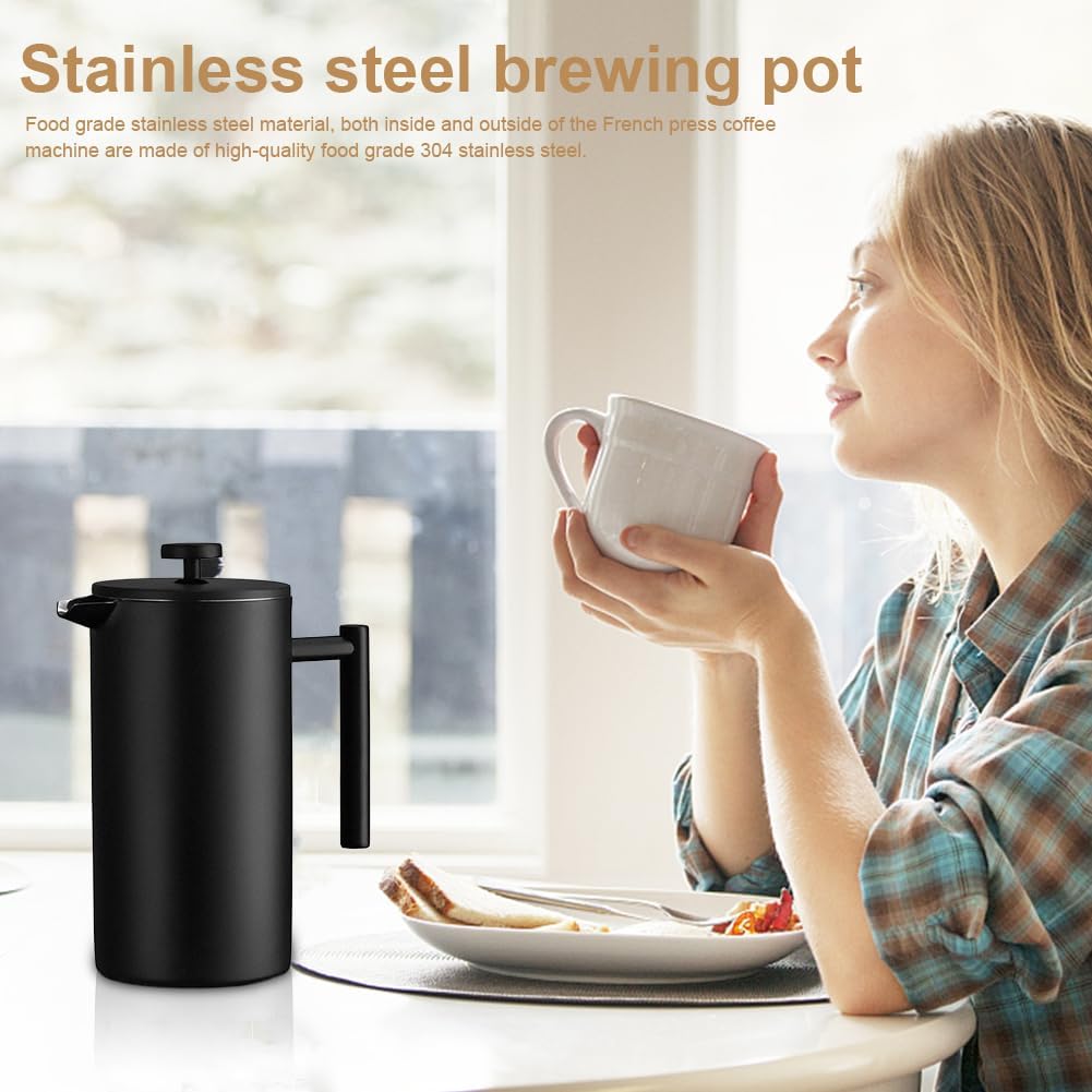 Stainless Steel French Press Coffee Maker 1000ml Double Wall Insulation Coffee Press Easy Press Cafe Brewed Coffeeware with 3 Fil ters Double Walled Large Coffee Press for Bar Cafe Home