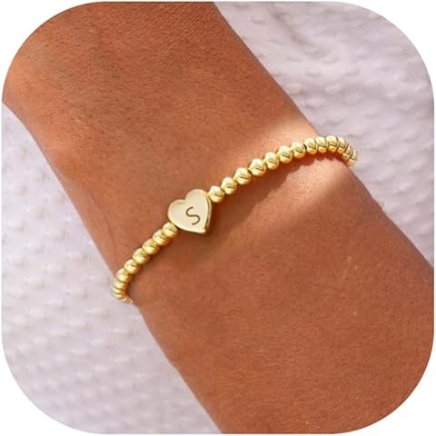 Beaded Bracelets for Women Dainty Heart Initial Bracelet Letter A-Z Charm Bracelet ...