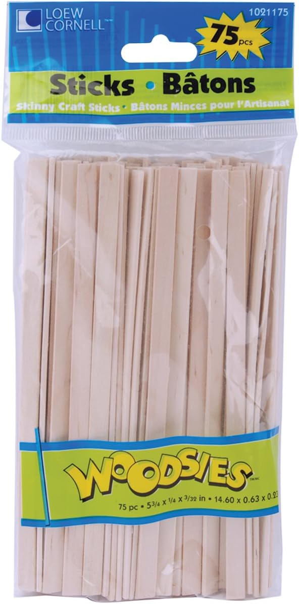 Loew-Cornell Woodsies Skinny Craft Sticks, 5.75-Inch, Natural, 75-Pack
