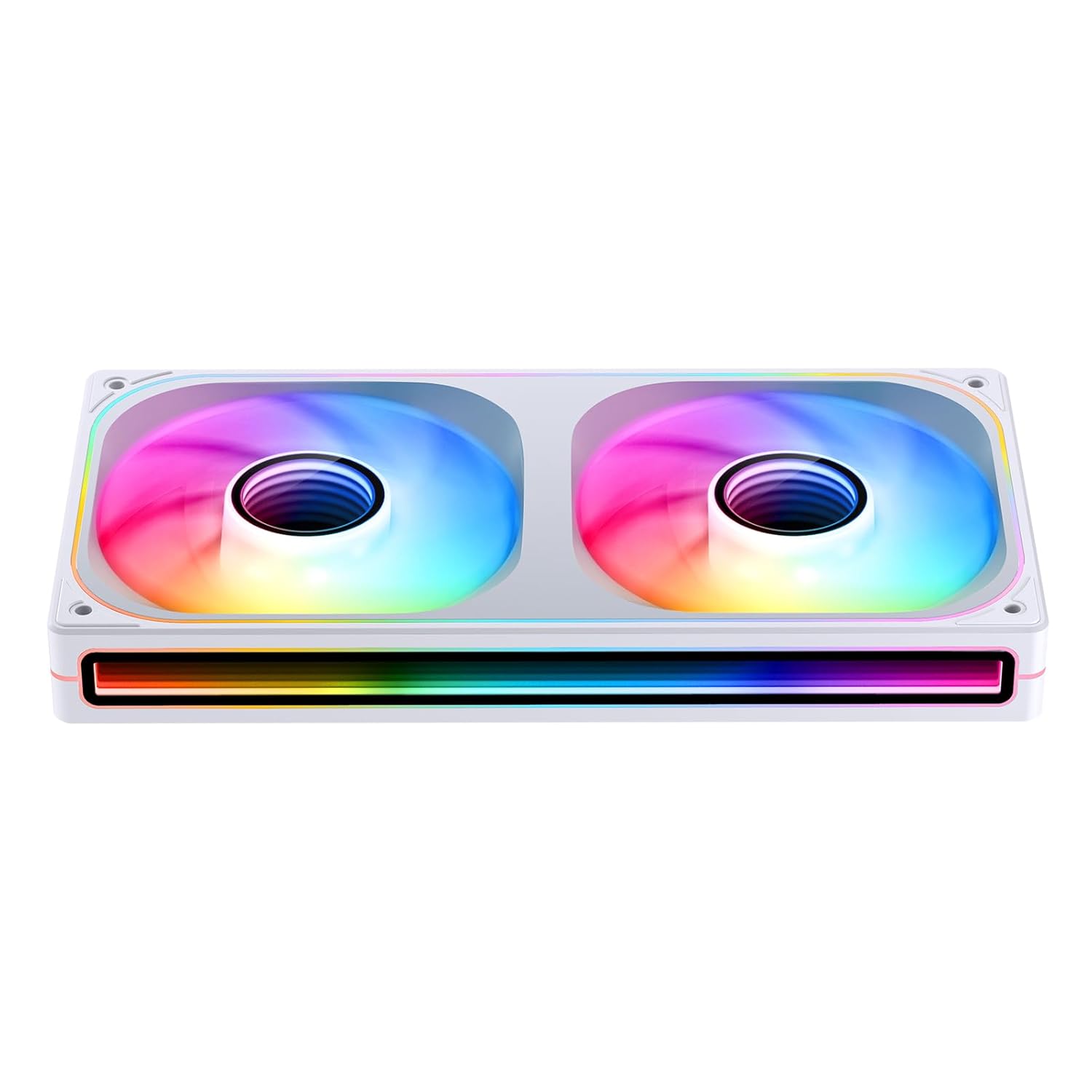 JONSBO ZB-240W PC Case Fan, Silent Computer Fan with Axis & 4-Sides Infinity Mirror, All-in-One, Single Frame Unit with 2x120mm 3Pin ARGB Fans, 4 Pin PWM, 2400RPM, 28MM Thick,White