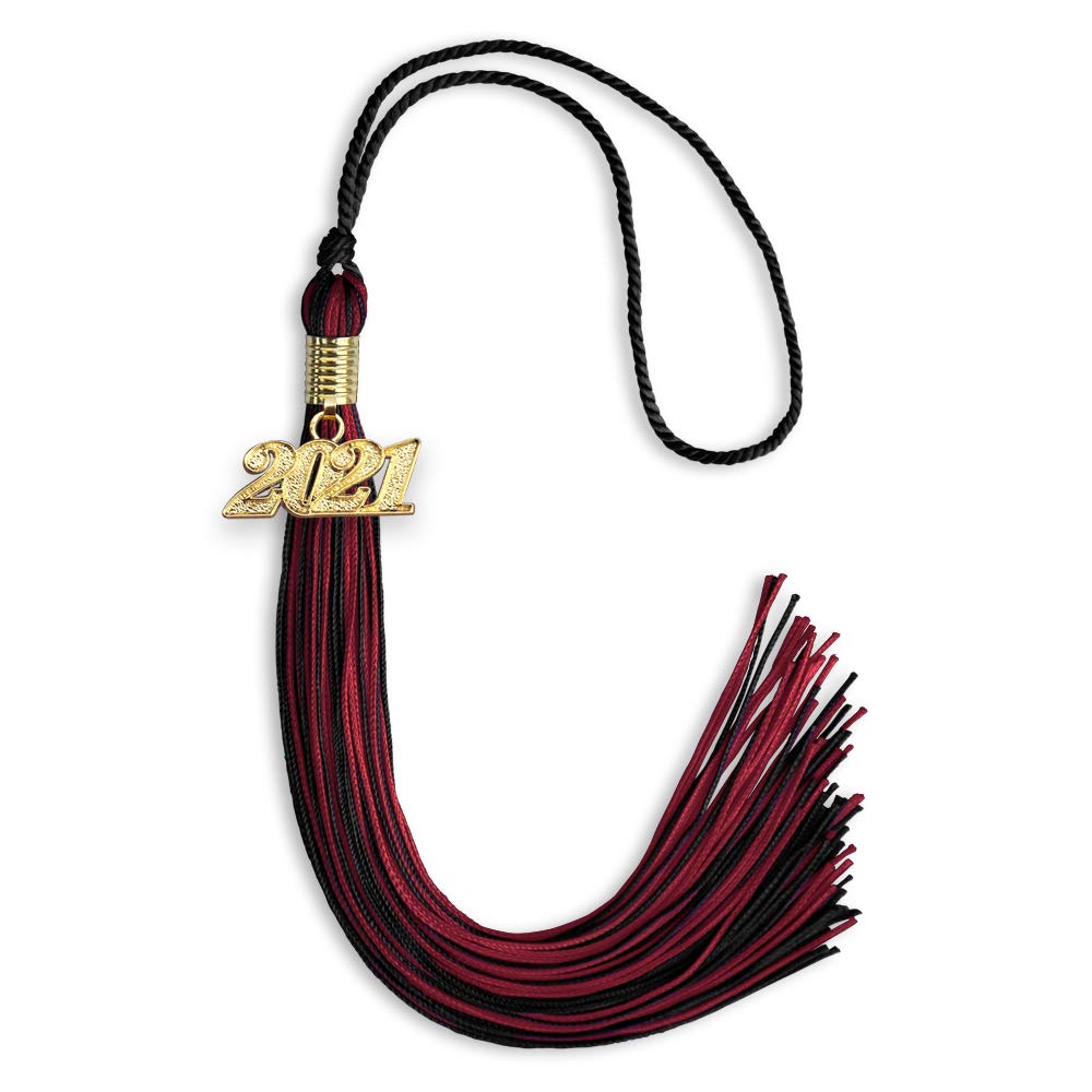 Endea Graduation Mixed Double Color Tassel with Gold Date Drop (Black/Cardinal, 2021)