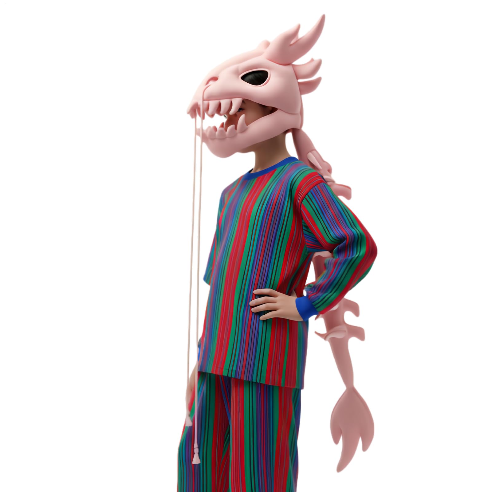Générique Kostium zwierzęcy szkieletu dinozaura, akcesoria głowy czaszki i kręgosłupa 3D, realistyczny i zabawny strój dla dorosłych, przebranie na imprezę cosplay na Halloween