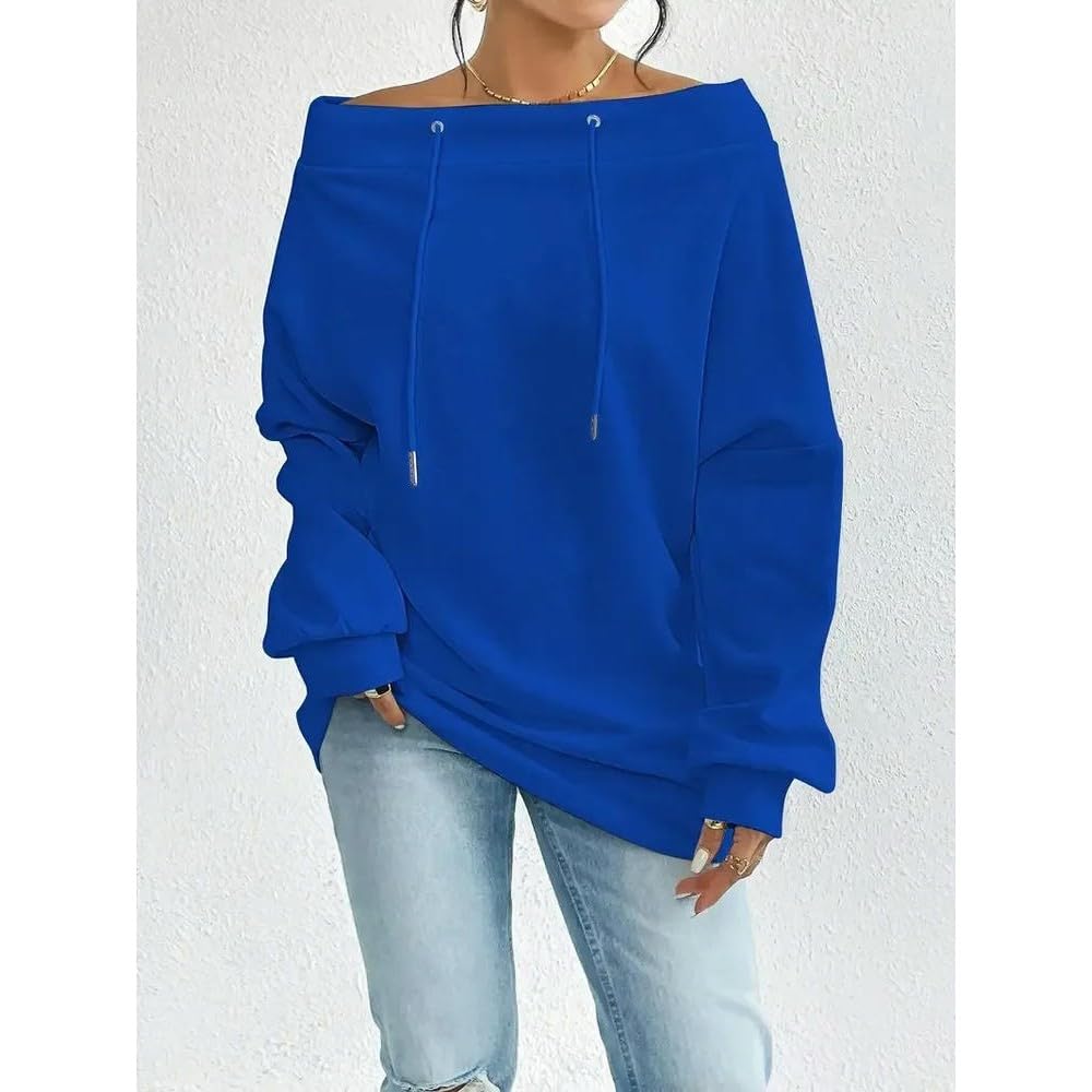 QXDZSW jesienno-zimowa damska seksowna bluza z odkrytymi ramionami ze sznurkiem na jedno ramię
